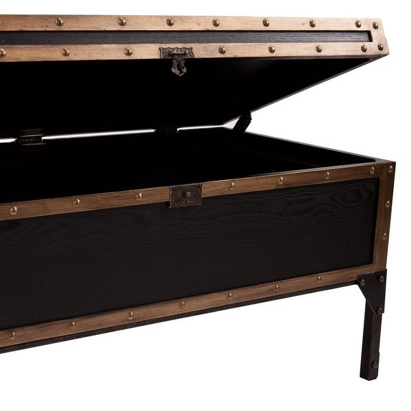 Charles Vintage Travel Trunk Coffee Table， Black and Bronze - as show