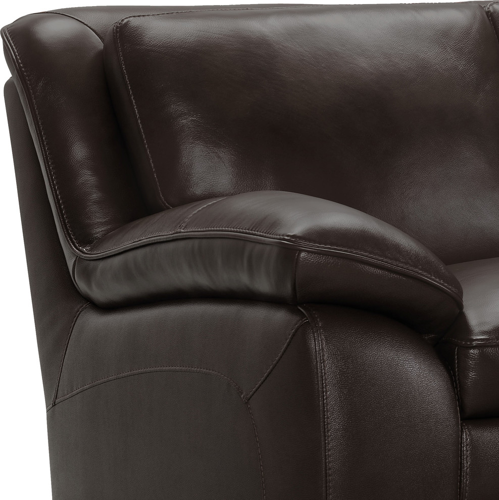 Zanna Contemporary Sofa  Genuine Dark Brown Leather With Brown Wood Legs   Contemporary   Sofas   by Armen Living  Houzz