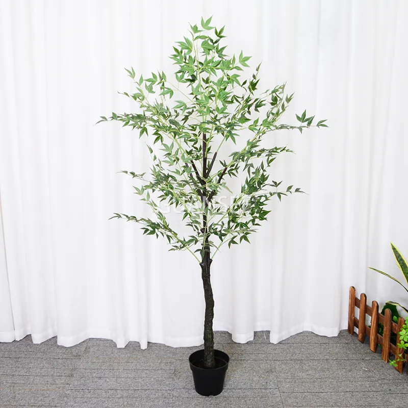 Garden supplies Ornamental plastic leaves 1.6m 2 fork Artificial bonsai potted Plants Artificial Nandina for Decor