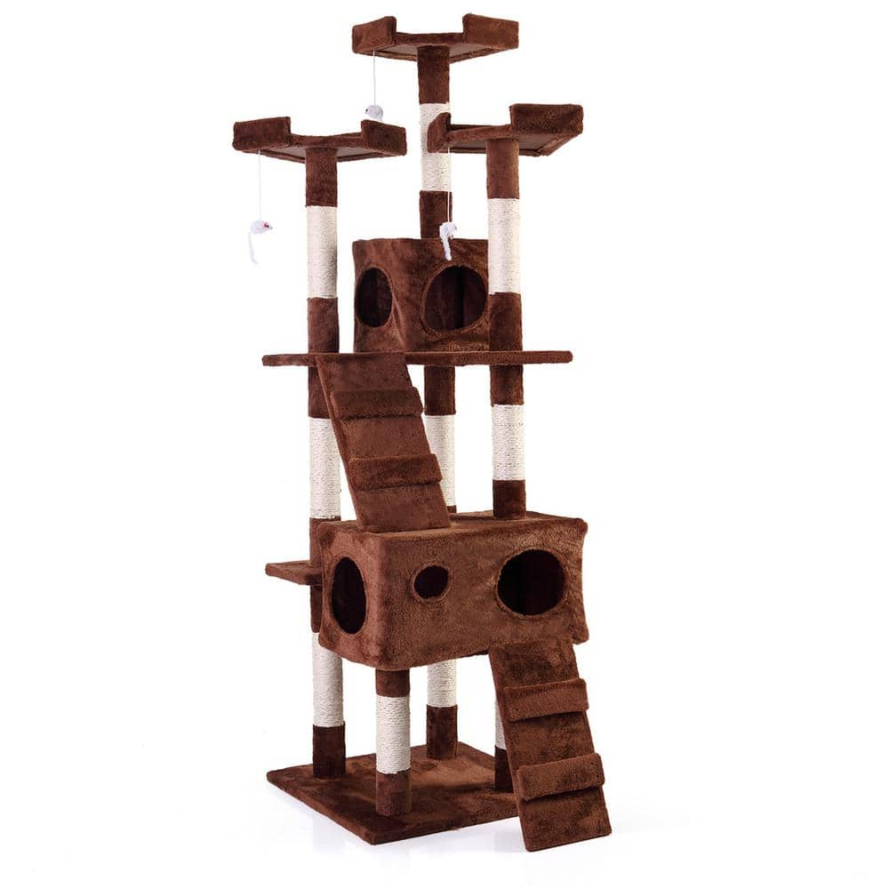 COZIWOW 67 in. Cat Tree Brown Tower Condo Soft Flannel Covered CW12T0193