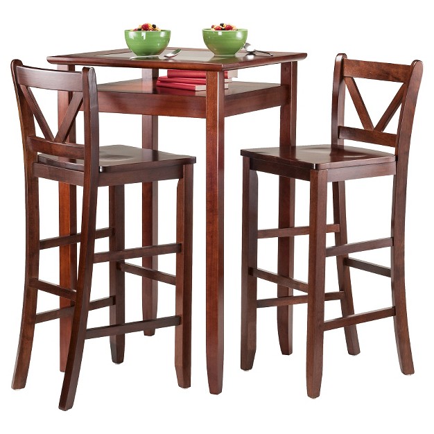 3pc Halo Bar Height Dining Set Wood walnut Winsome