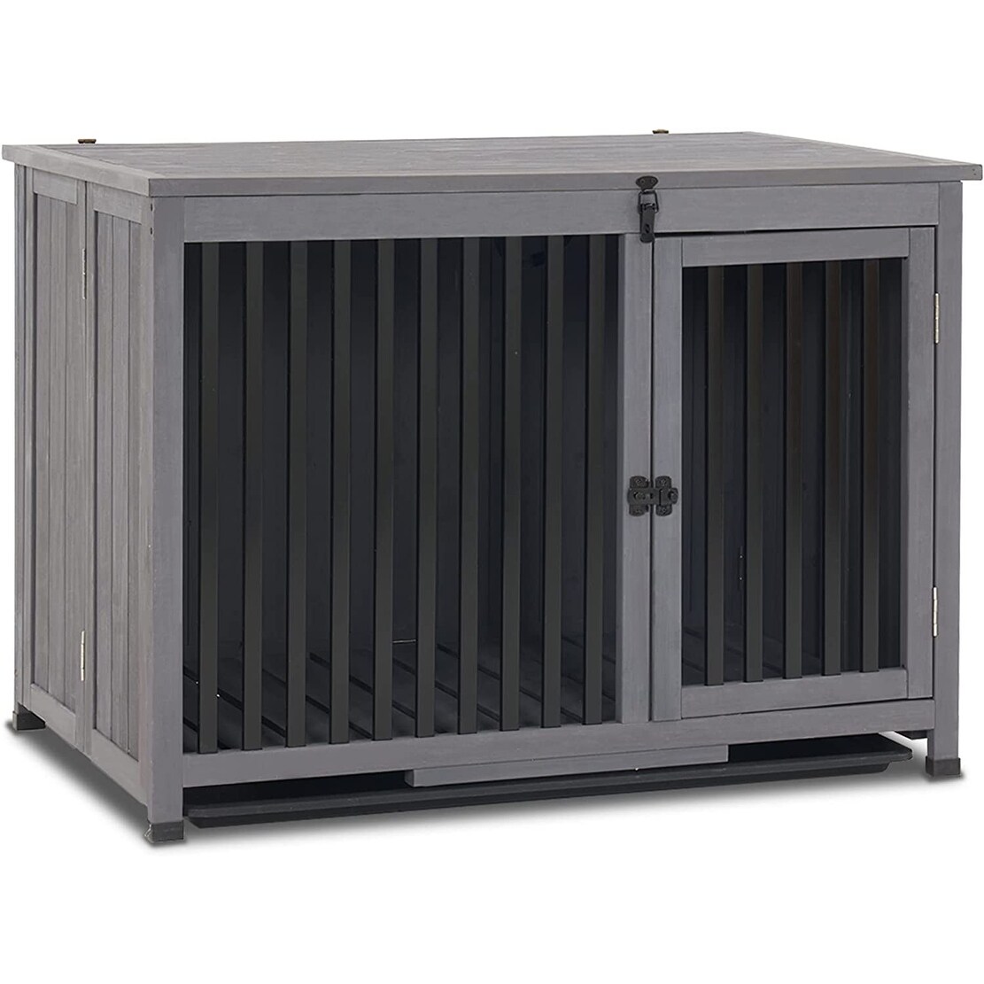 Mcombo Wooden Dog Crate Furniture End Table with Door， No Assembly Portable Foldable Dog Kennel Indoor with Removable Tray