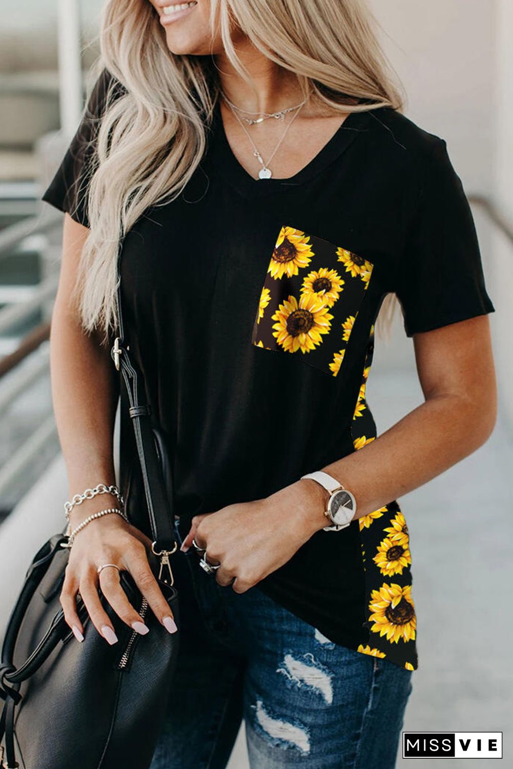 Yellow Leopard Printed Splicing T-Shirt