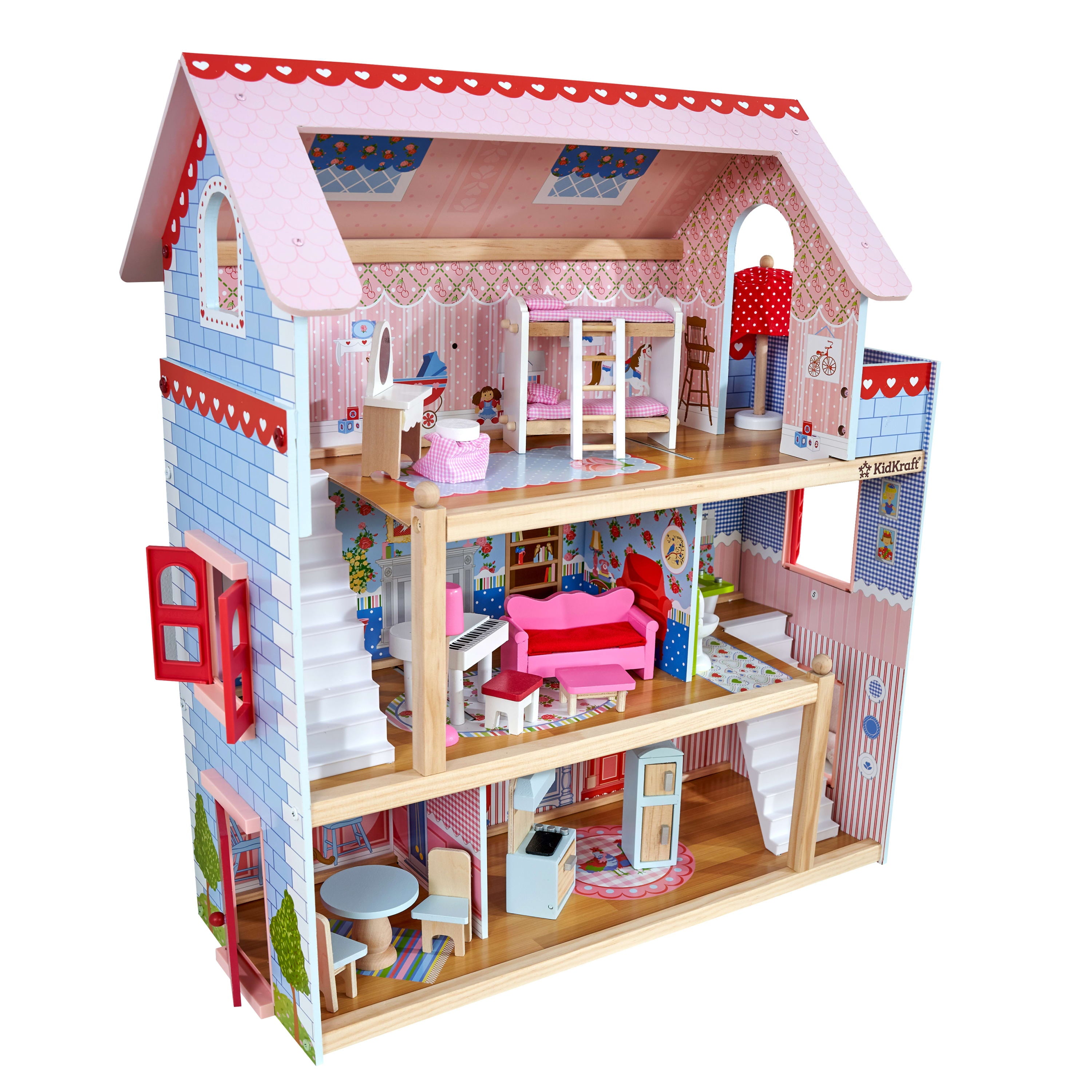 KidKraft Chelsea Doll Cottage Wooden Dollhouse with 16 Accessories， for 5-Inch Dolls