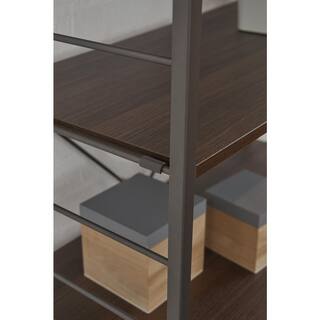 Nyhus 84 in. x 33 in. Brown MDF Wood Steel Frame 6-Shelves Adjustable Bookcase HD-56330008433