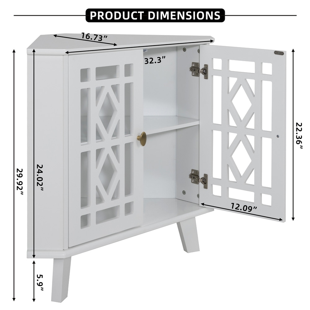 Corner Sideboard Cabinet with 2 Doors and 2 Tier Shelves Free Standing Corner Storage Organizer