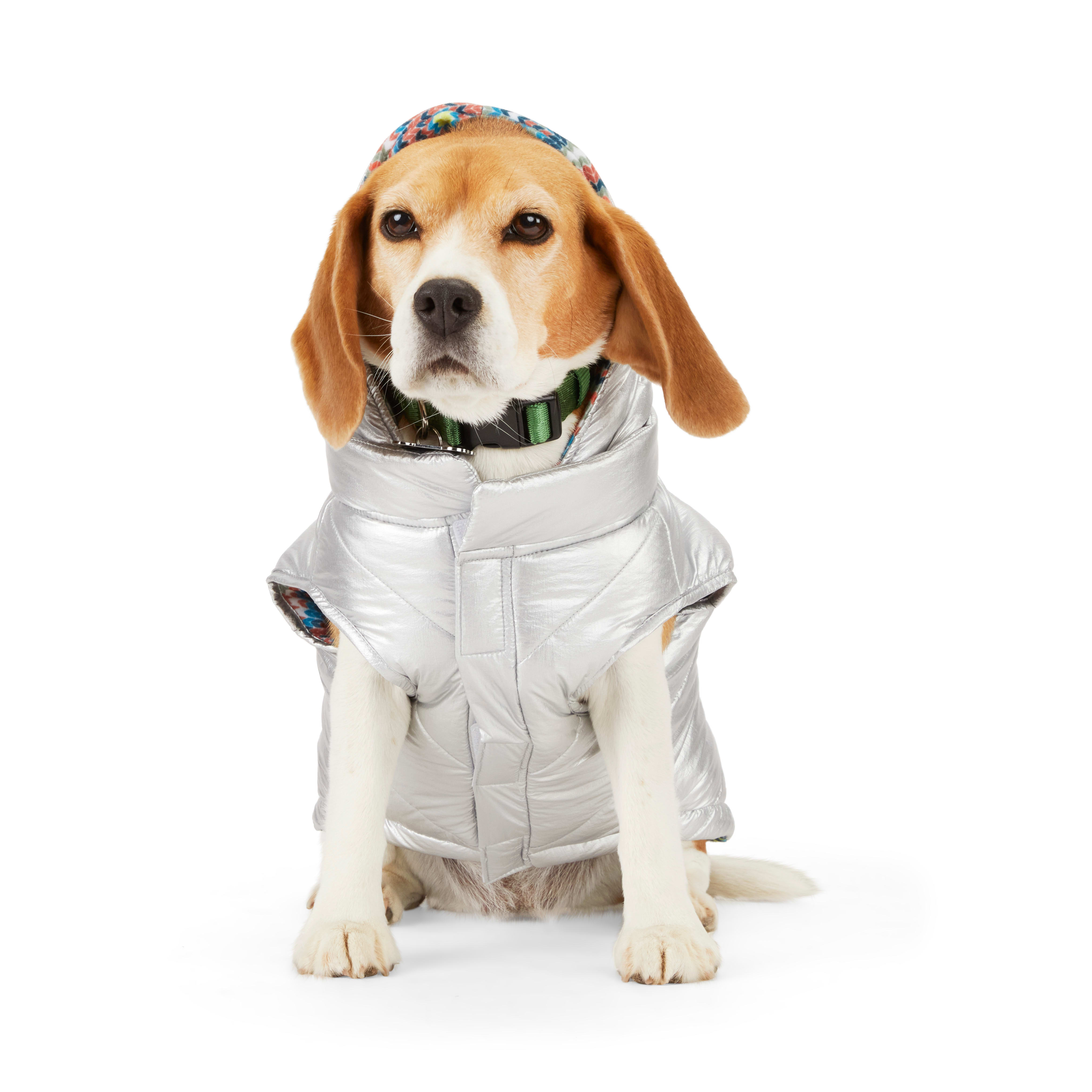 YOULY The Explorer Metallic Dog Puffer Jacket， XX-Small