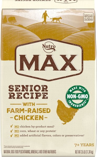 Nutro Max Senior Farm-Raised Chicken Recipe Natural Dry Dog Food， 25-lb bag