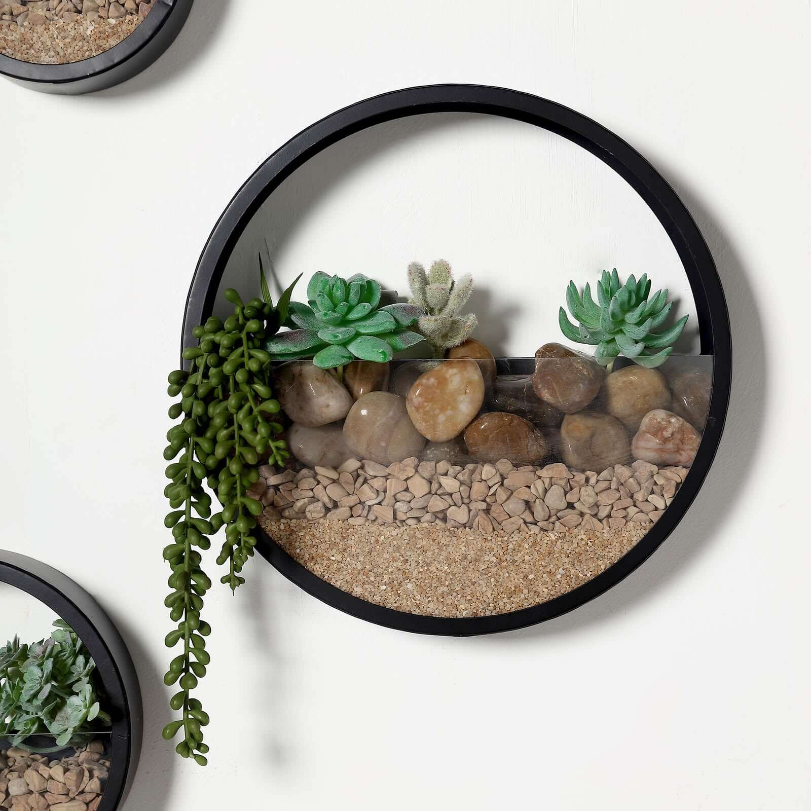 Set of 3 Black Half Moon Wall Planters, Round Metal Wall Hanging Planter, Modern Indoor/Outdoor Terrarium 6