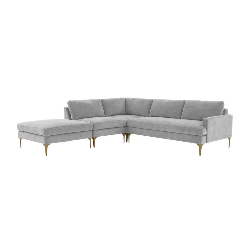 Serena Velvet Upholstered Large LAF Chaise Sectional with Brass Legs