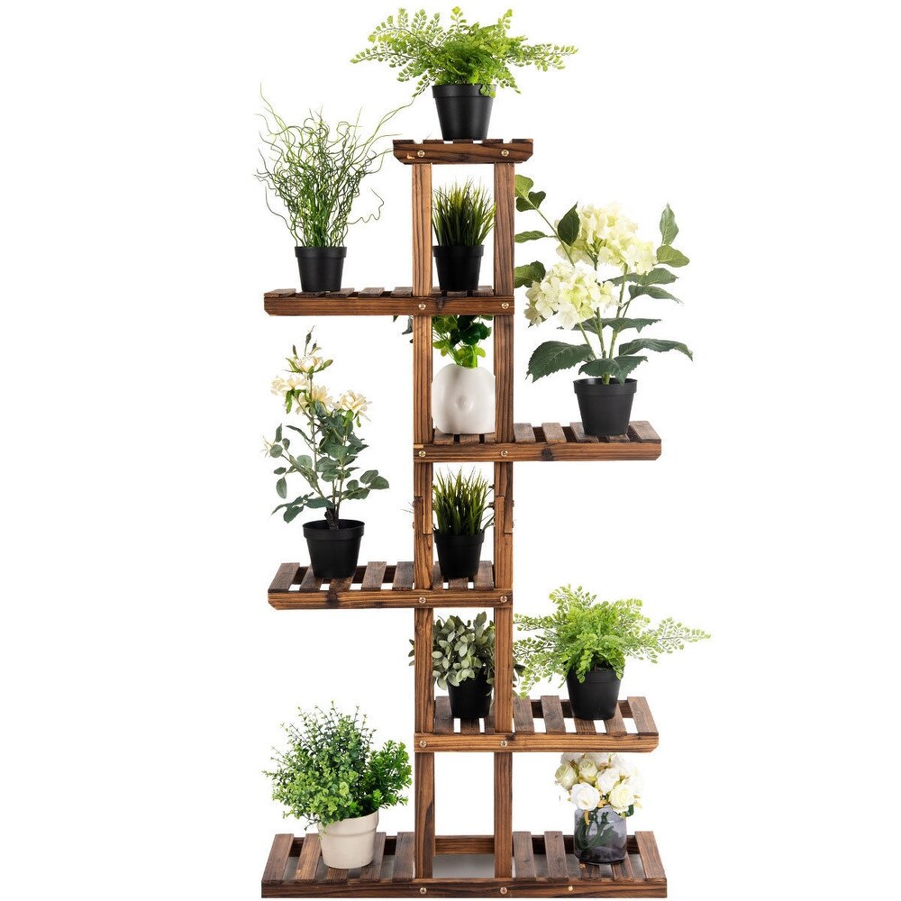 Costway 6 Tier 11 Pots Wooden Plant Flower Display Stand Wood Shelf   29.5'' X10'' X55.5''