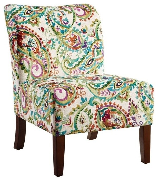 Linon Todd Curved Back Wood Upholstered Slipper Chair in Calypso Multi Color   Mediterranean   Armchairs And Accent Chairs   by Homesquare  Houzz