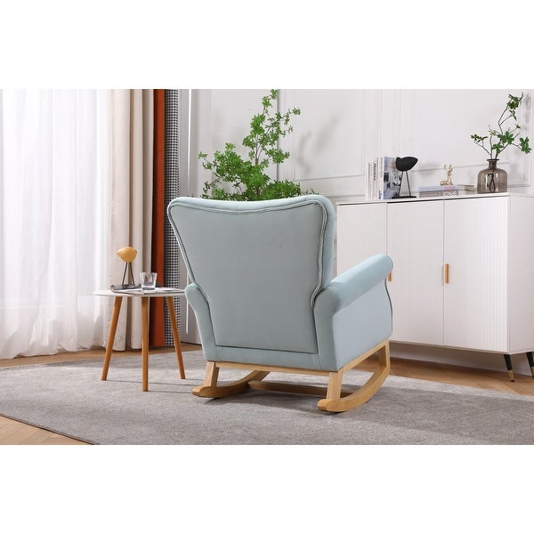 Modern High Back Armchair， Comfortable Rocking Chair Velvet Fabric Padded Seat， Living Room Accent Chairs with Wood Legs