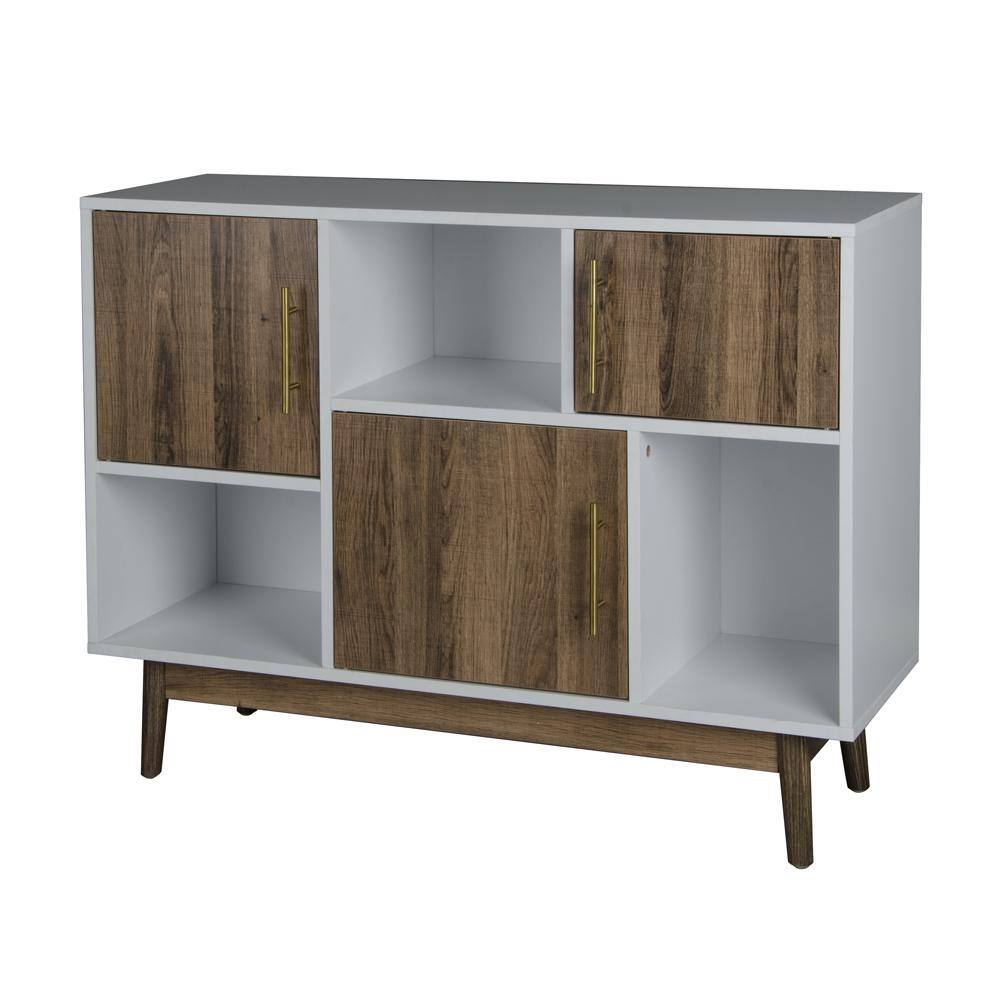 Amucolo 30.11 in. H x 40.94 in. W x 13.19 in. D White and Oak MDF Wood 6-Cube Organizer MST-CYW6-0377