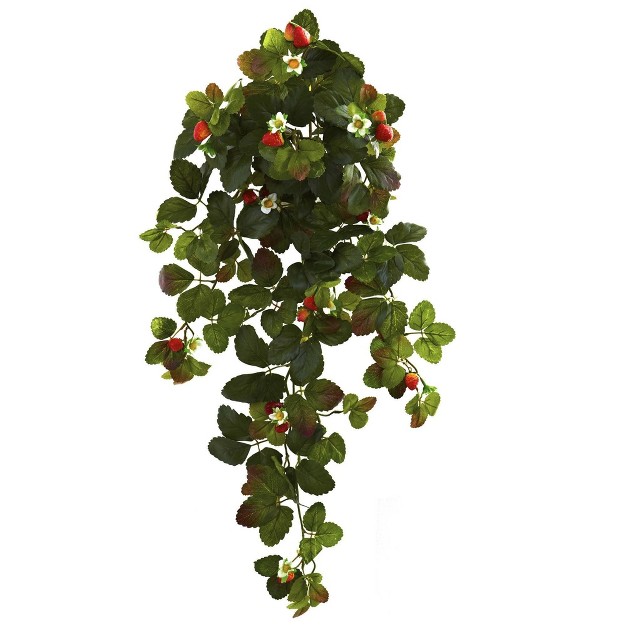 Nearly Natural 31-in Strawberry Hanging Bush With Berry (set Of 2)