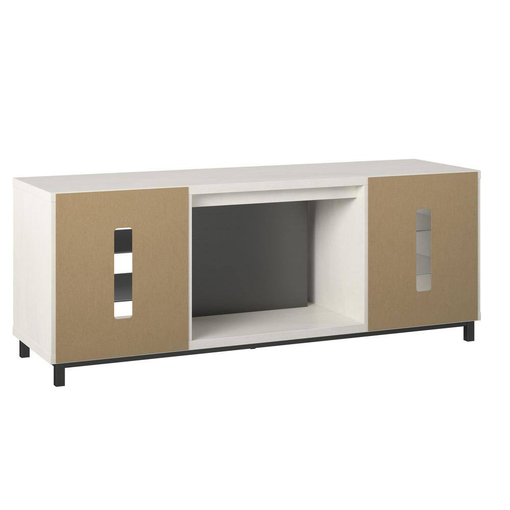 Ameriwood Home Cleavland 64.75 in. Freestanding Electric Fireplace TV Stand in White Plaster HD26751