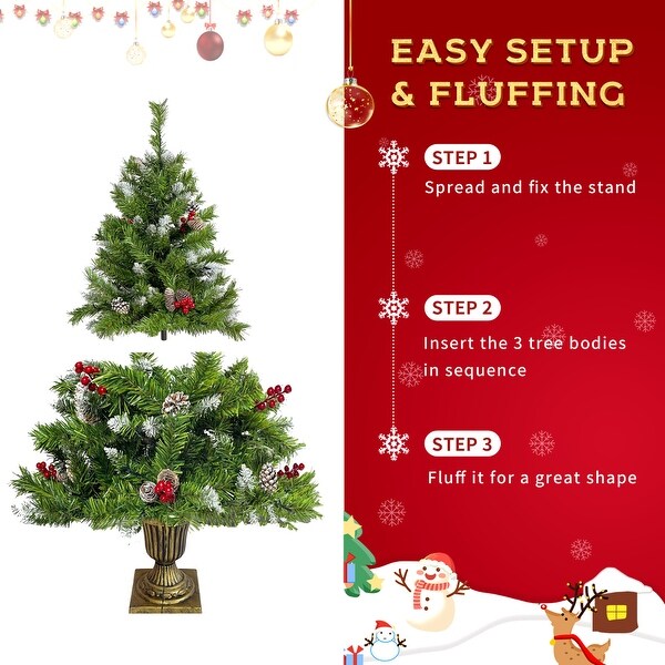 4Piece Christmas Tree with Garlandand LED Lights