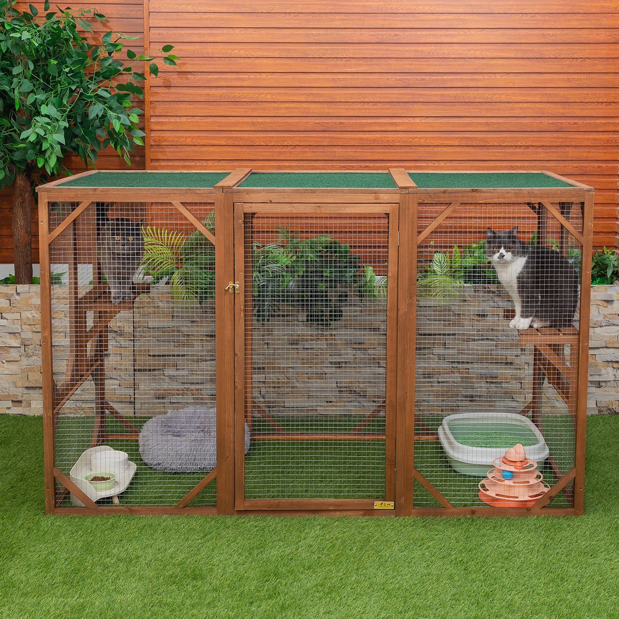 Coziwow Outdoor Cat House Enclosure Pet Cage Catio W/ Asphalt Roof， 3 Platforms， Gray