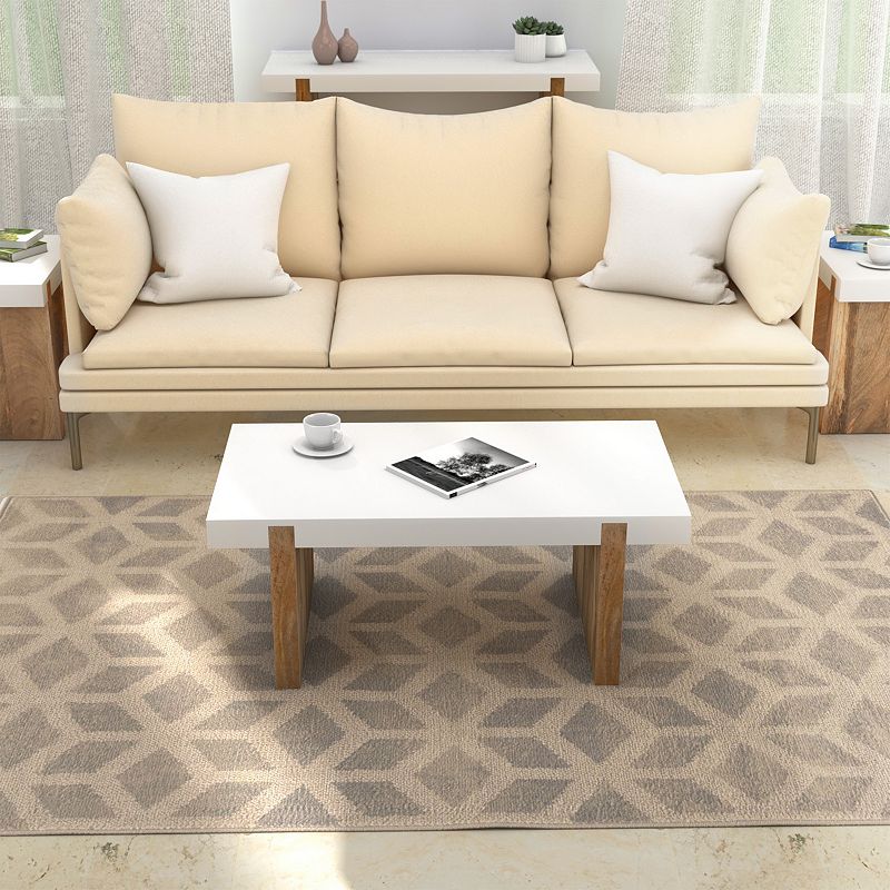 Kerry 38 Inch Mango Wood Coffee Table， Rectangular， Sled Base， Glossy White， Natural Brown