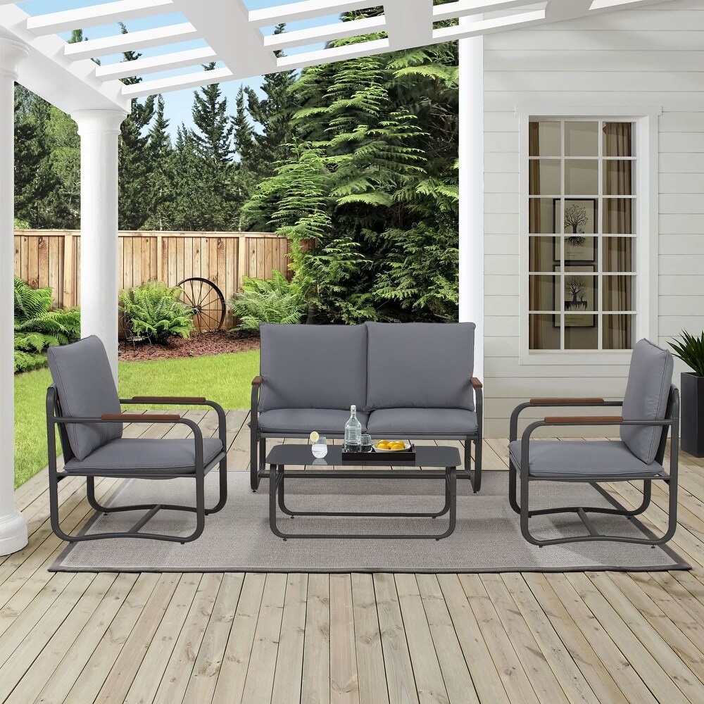 Royalcraft Outdoor 4 Pcs Metal Conversation Set with Cushions   4 Piece Set