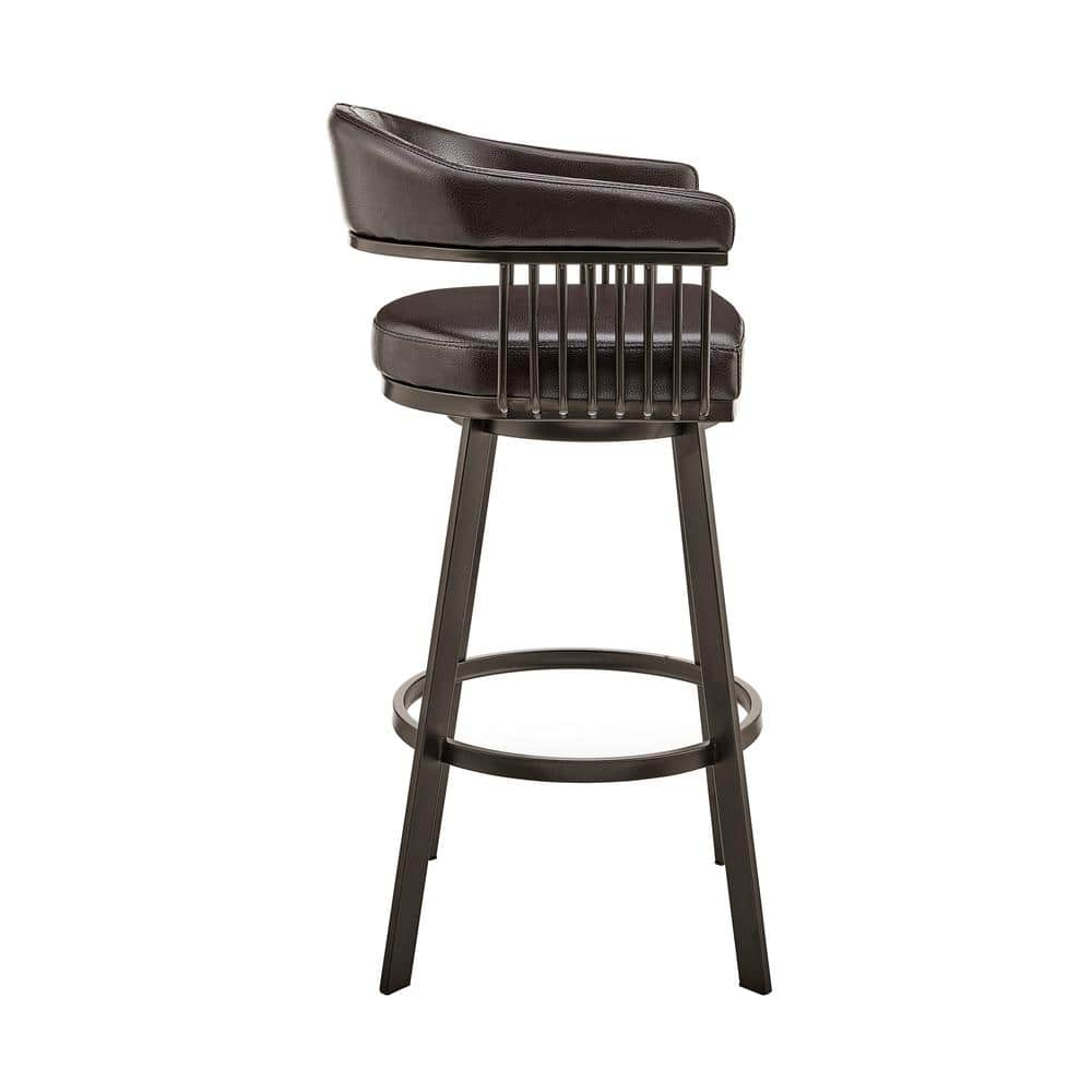 Armen Living Bronson 30 in. Bar Height Low Back Swivel Bar Stool in Java Brown and Chocolate Faux Leather 721535761876