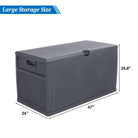 VINGLI 120 Gallon Plastic Outdoor Storage Box, Patio Deck Box with Lockable Design for Yard | Porch | Garden, Grey