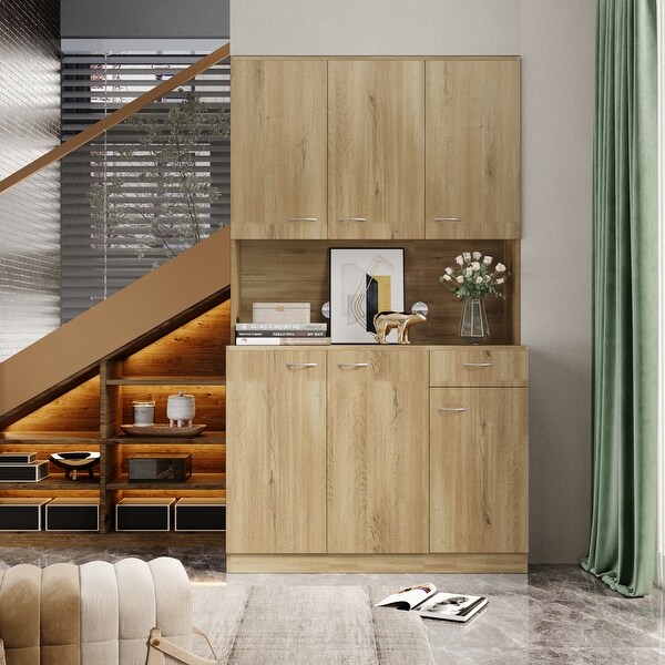 Wardrobe with 6-Doors， 1-Open Shelves and 1-Drawer - - 37065943