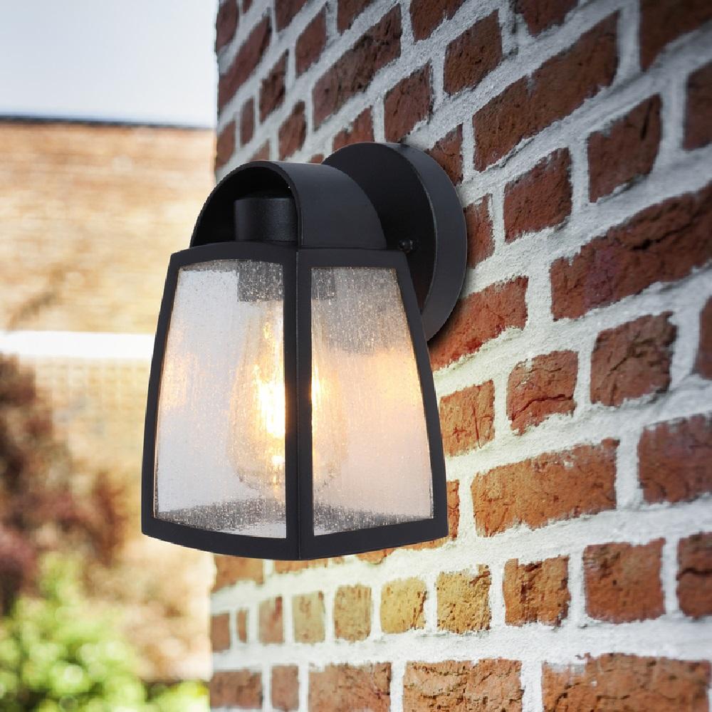 Lutec 5273701012 Kelsey Black & Seeded Glass Outdoor Vintage Down Lantern Wall Light 20cm