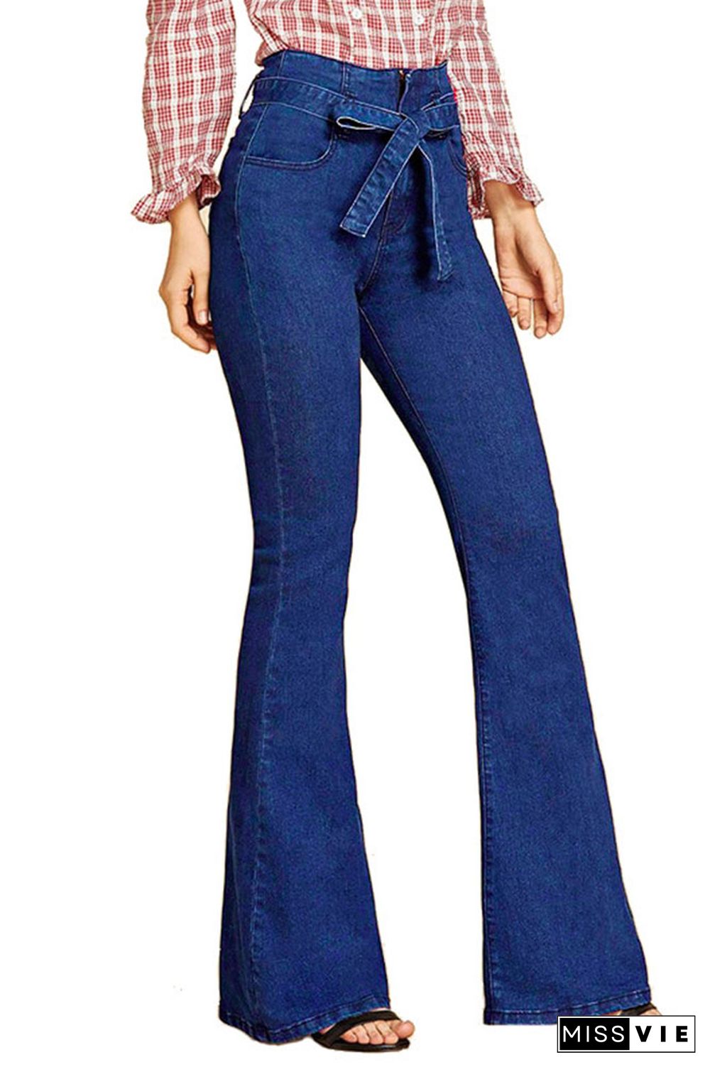 High Waist Flared Jeans with Belt Wholesale Boutique