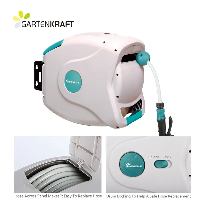 GARTENKRAFT Innovative garden irrigation supply automatic water hose reel with 40m PVC water hose