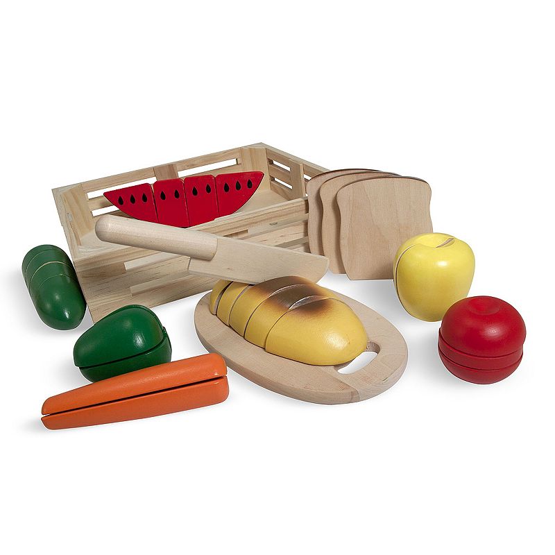 Melissa and Doug Cutting Food - Play Food Set With 25+ Hand-Painted Wooden Pieces， Knife， and Cutting Board