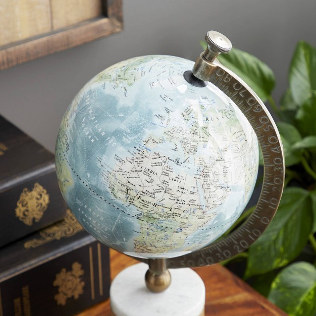 X 9 quot Geographic Globe With Wood And Marble Base Blue green Olivia amp May