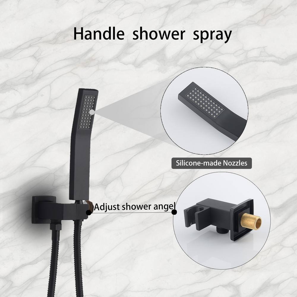 Magic Home 1-Spray 11.8 in. Square Hand Shower and Showerhead from Wall Combo Kit with Slide Bar in Black (Valve Included) MH-KST-S312B