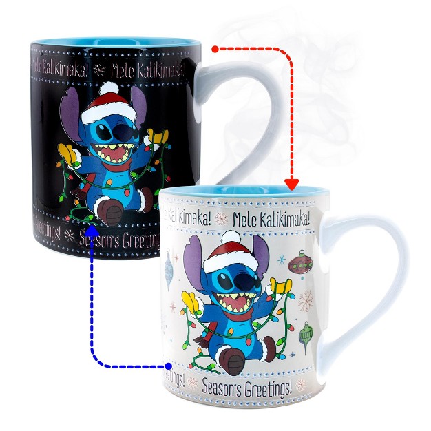 Silver Buffalo Disney Lilo amp Stitch Holiday Sweater Heat reveal Ceramic Mug Holds 14 Ounces