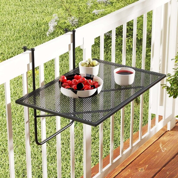 Balcony Railing Table with Adjustable Hooks Hanging Folding Deck Table