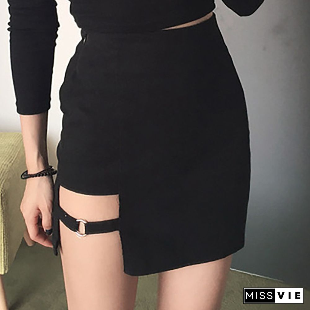 Gothic Style Skirts With Rings Women Techwear Black Dark Academia High Waist Korean Fashion Short Skirt Streetwear