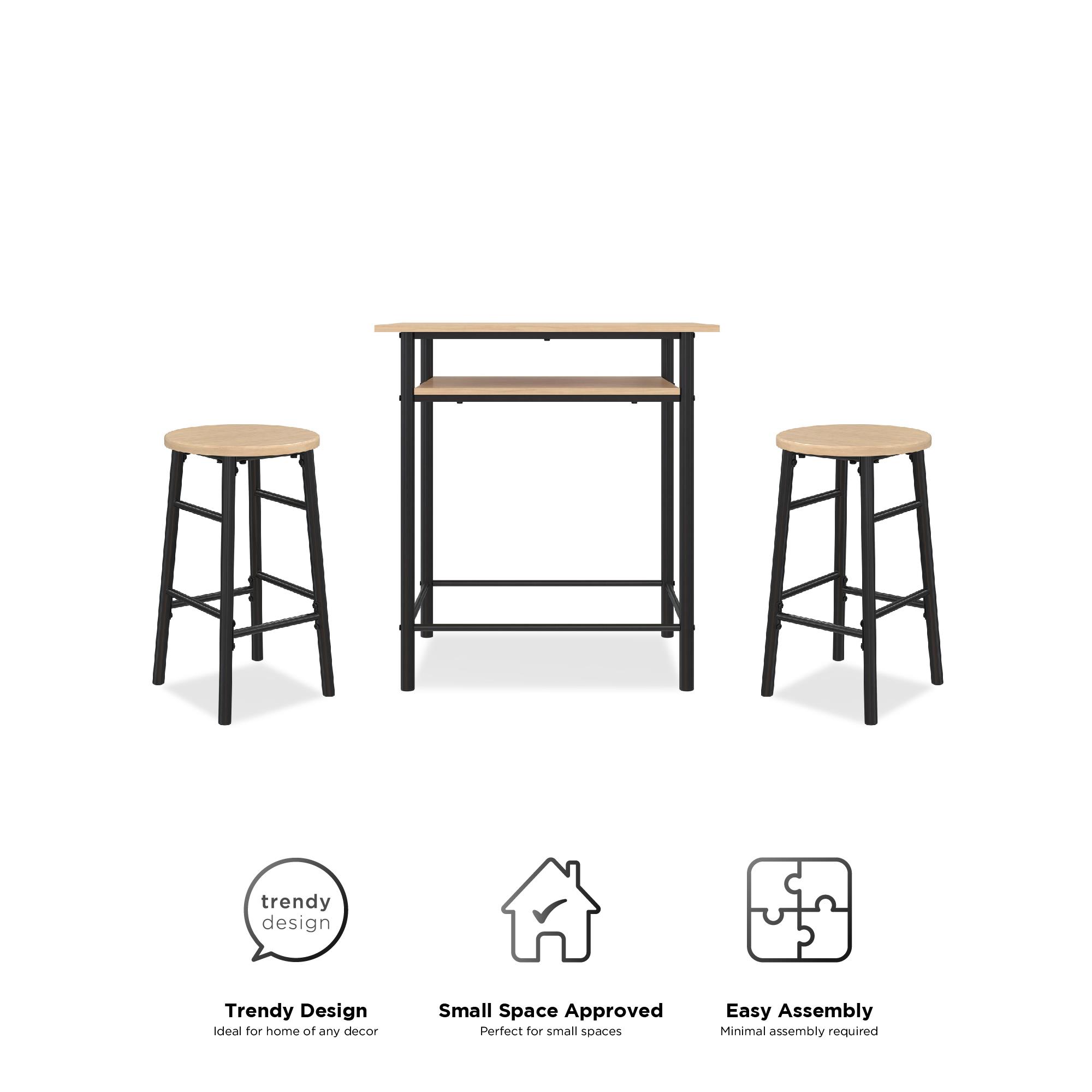 RealRooms Jace Counter Height Kitchen 3 Piece Pub Set， Pub Table and 2 Stools， Natural