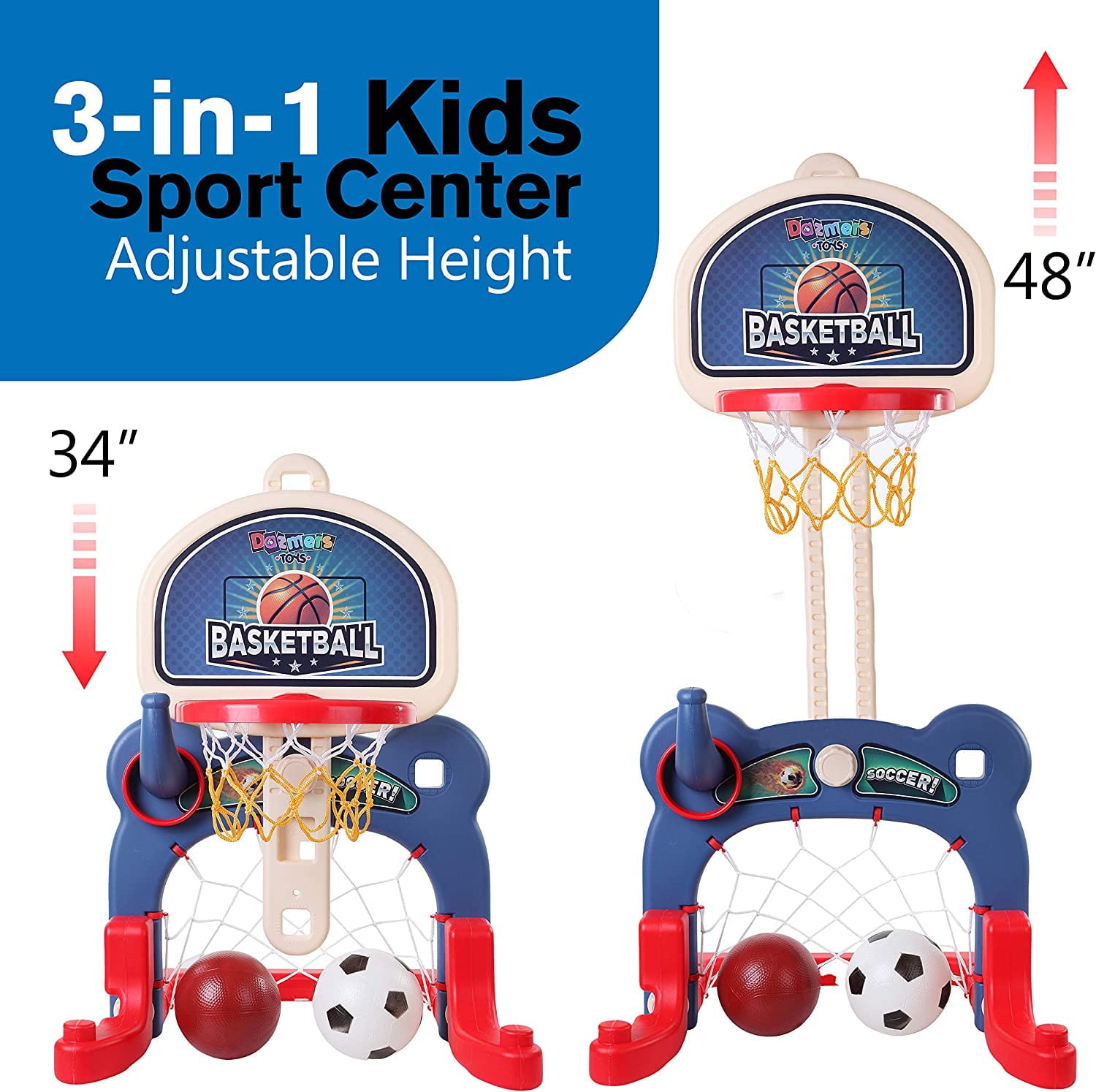 3-in-1 Kids Sports Center: Basketball Hoop， Soccer Goal， Ring Toss Playset - Indoor and Outdoor Activity Center for Toddlers - Toys for Active Kids