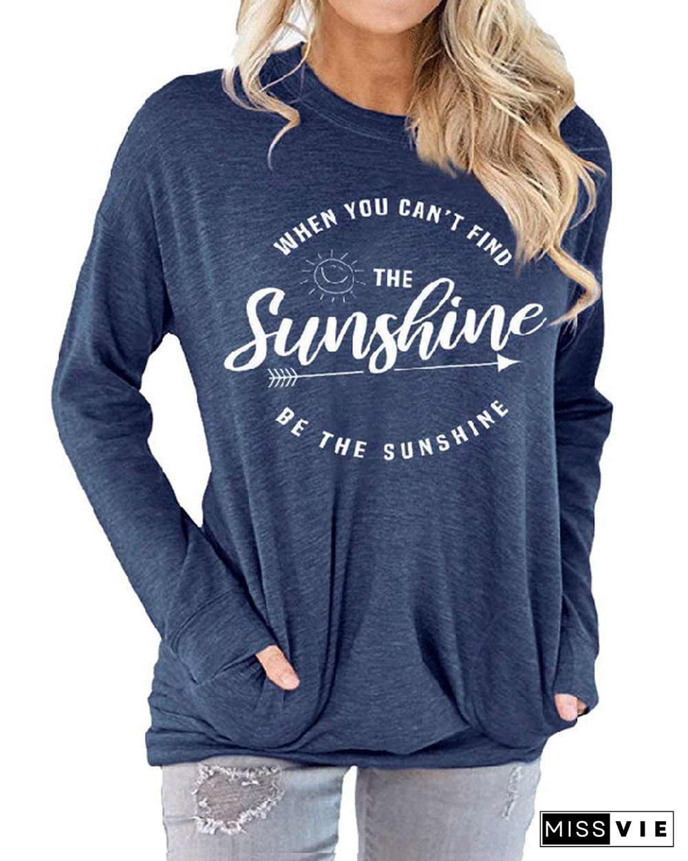 The Sunshine Letter Printed Tee Casual T-Shirt Round Neck Short Sleeve Tops