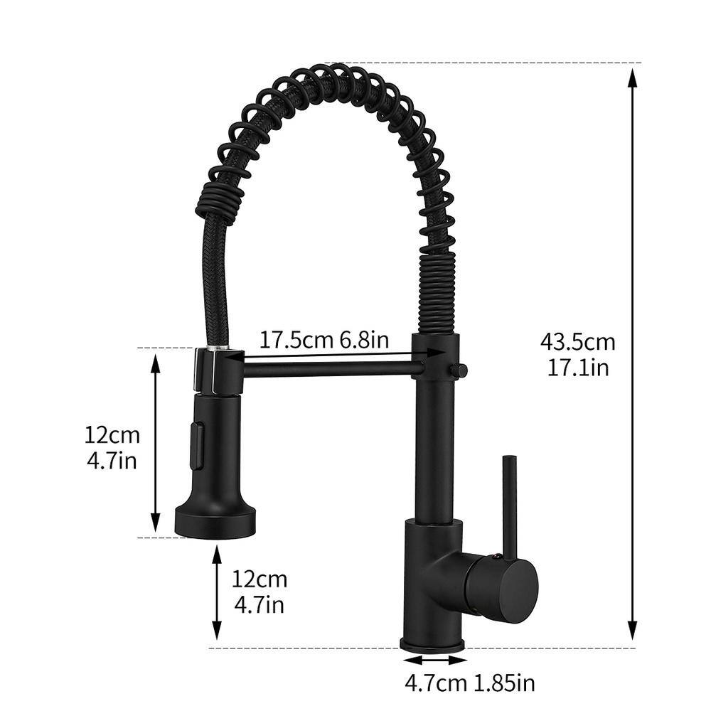 Boyel Living Stainless Steel Faucet Single-Handle Faucet Pull-Down Sprayer Kitchen Faucet Black BM289B-45