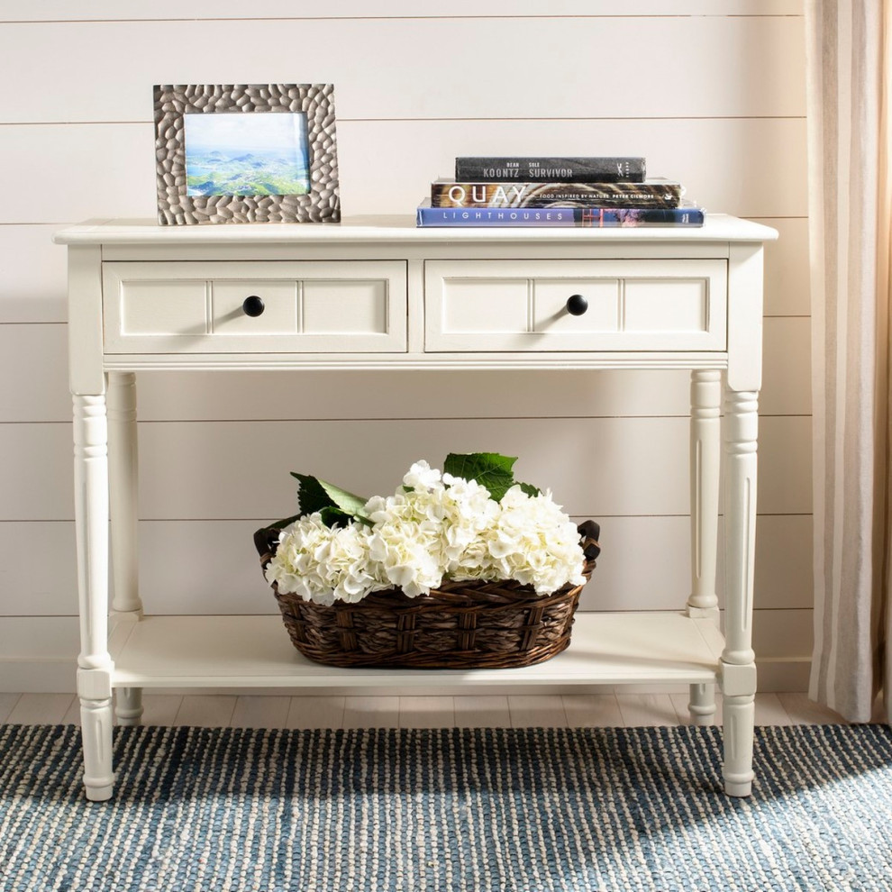 Joelle 2 Drawer Console  Distressed Cream   Traditional   Console Tables   by Rustic Home Furniture Deco  Houzz