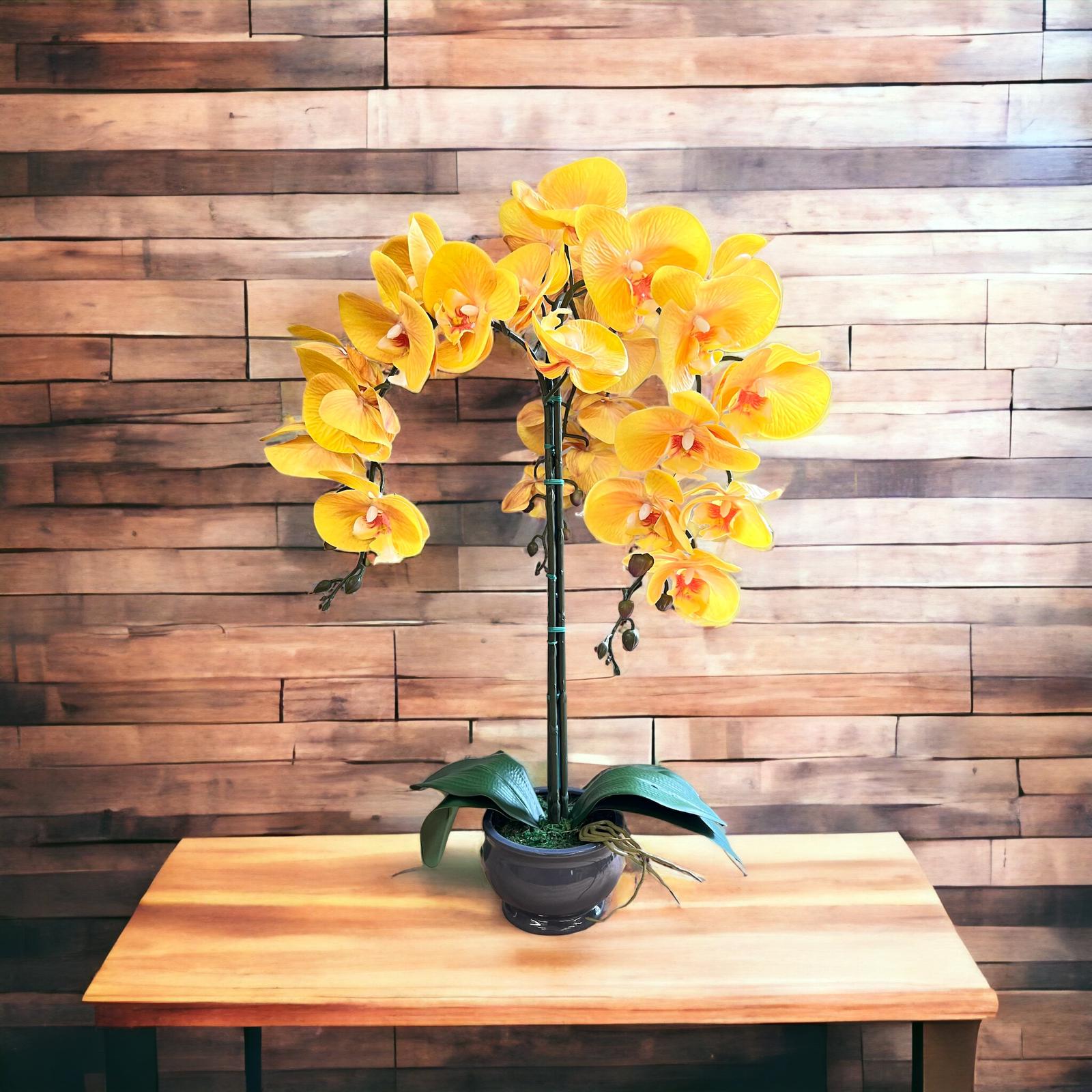 Artificial Gorgeous Yellow Orchid in Ceramic Pot