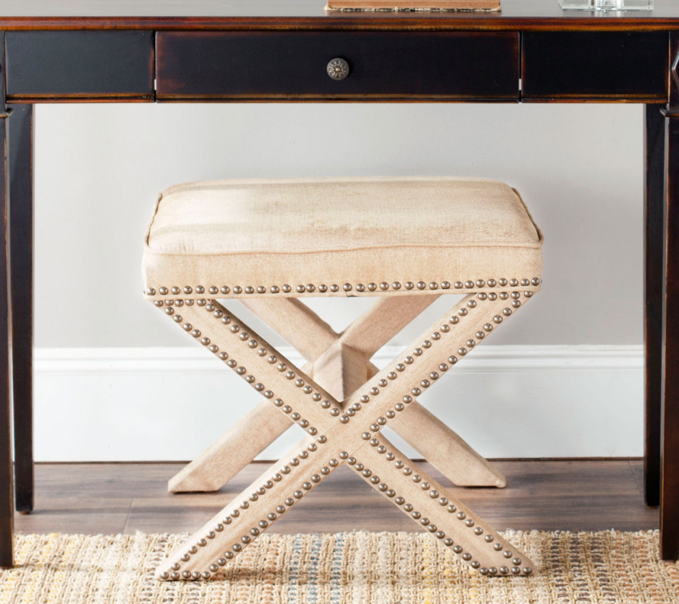 Arnold Ottoman Silver Nail Heads Taupe   Modern   Footstools And Ottomans   by Virgil Stanis Design  Houzz