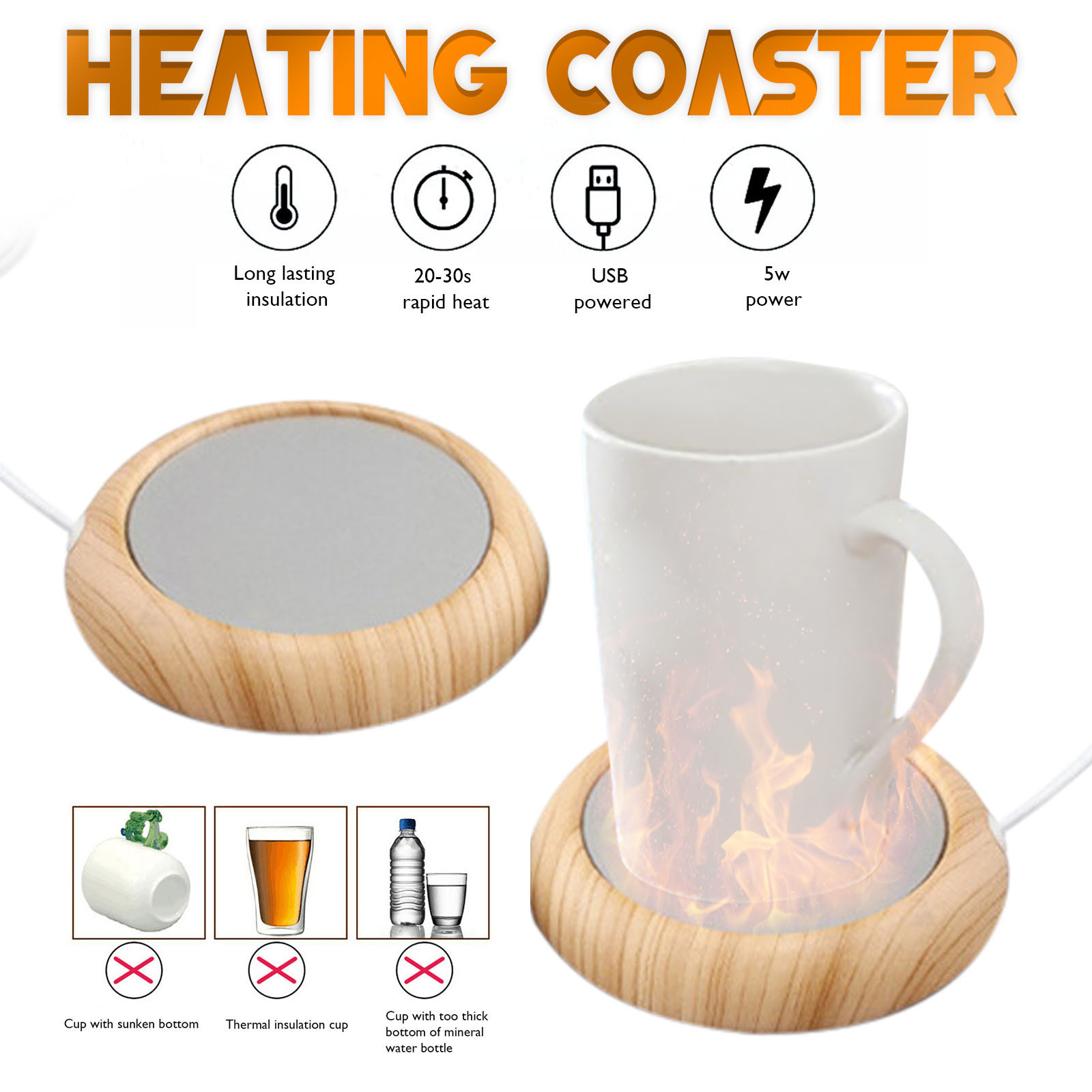 SuoKom USB Heating Cup Base Metal Cup Constant Temperature Cup Pad Coffee Insulation Cup Pad Gift