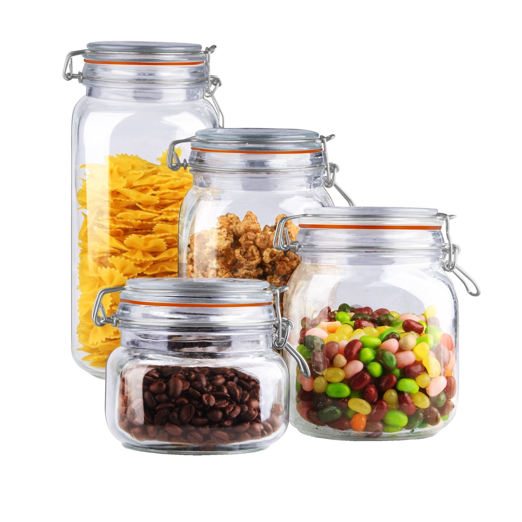 Home Basics 4 Piece Glass Canister Set， Clear