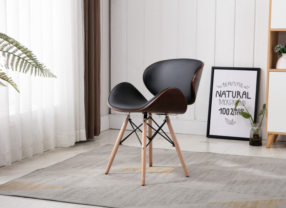 Home Beyond Black Synthetic Leather Leisure Arm Chair   Midcentury   Dining Chairs   by Home Beyond  Houzz