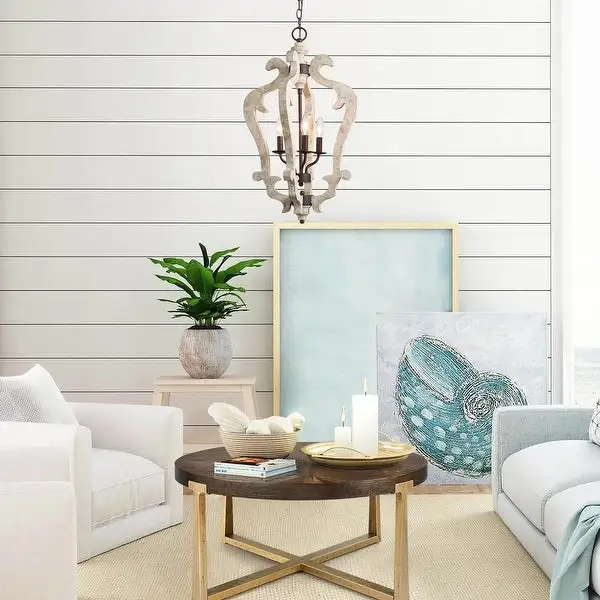 Farmhouse 3-Light Wood Lantern Chandelier for Kitchen Island - W16.5
