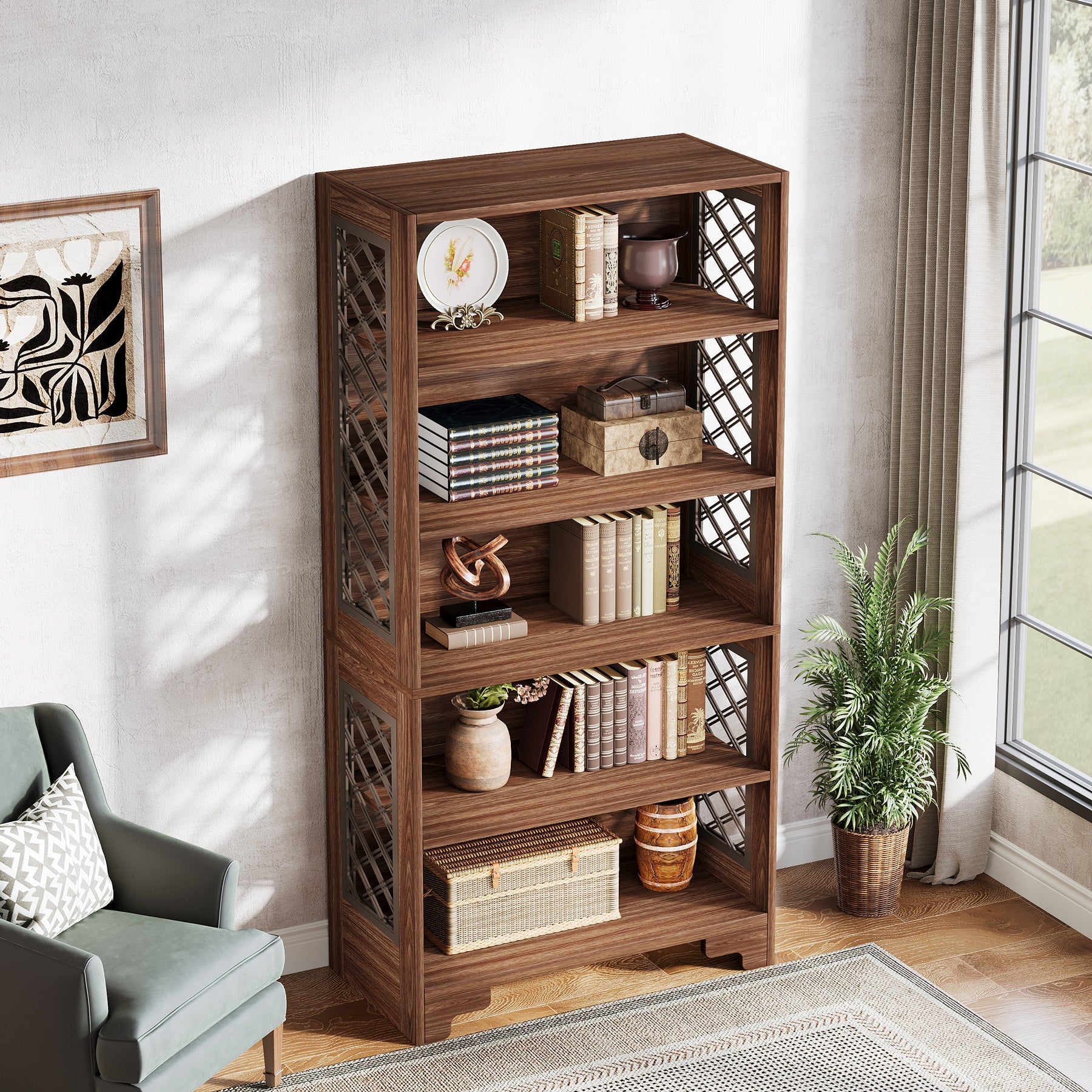 70.8 Freestanding Bookshelf, 6-Tier Bookcase Display Rack Storage Shelves