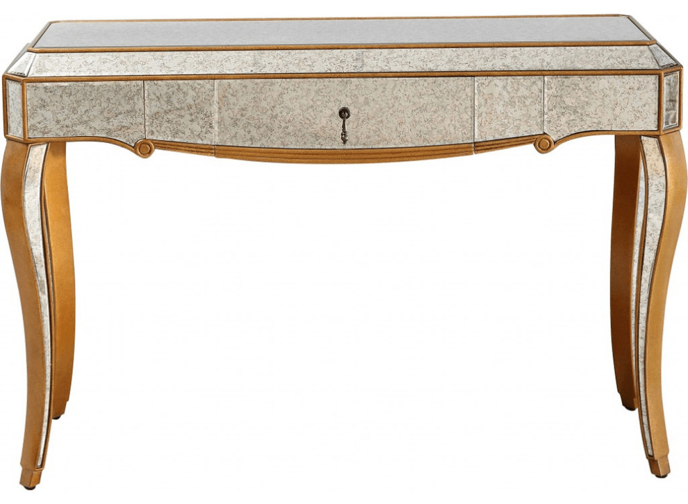 Antiqued Gold Wooden Console Table   Traditional   Console Tables   by HomeRoots  Houzz