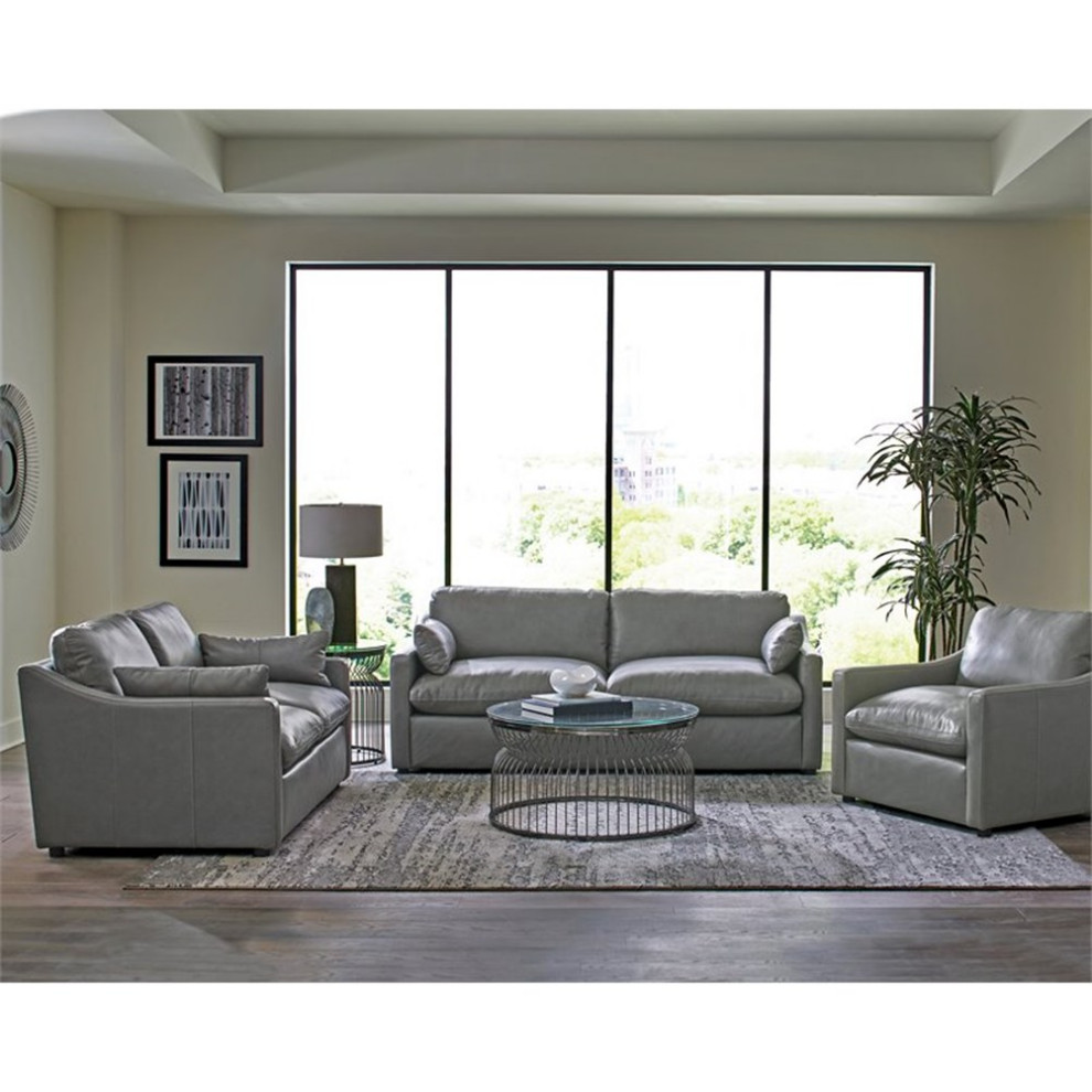 Coaster Grayson 2 Piece Sloped Arm Upholstered Leather Sofa Set in Gray   Contemporary   Living Room Furniture Sets   by Homesquare  Houzz